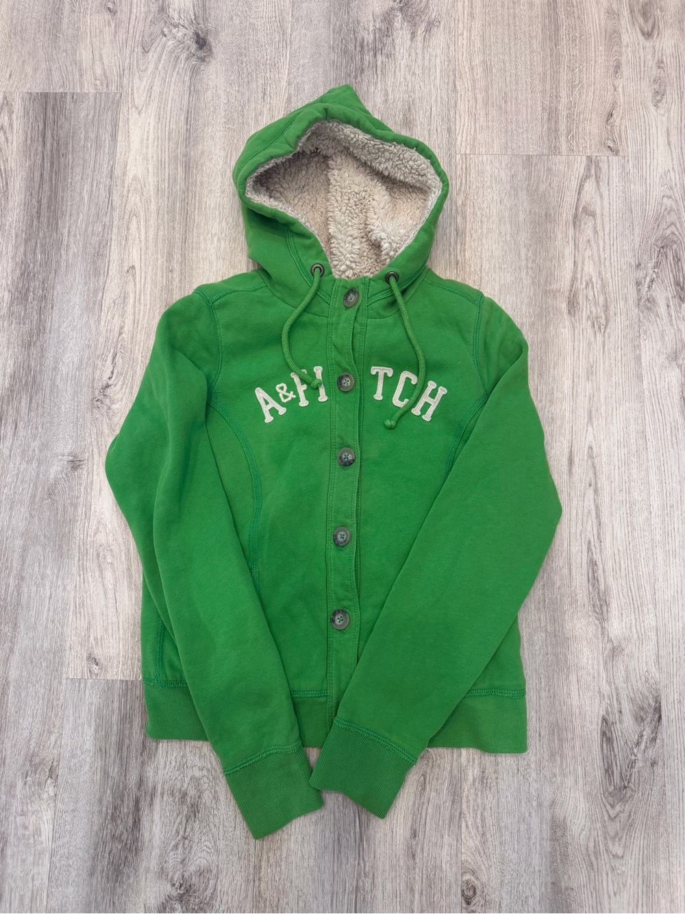 Abercrombie & Fitch Large Green Sherpa Lined Hooded Jacket Y2K